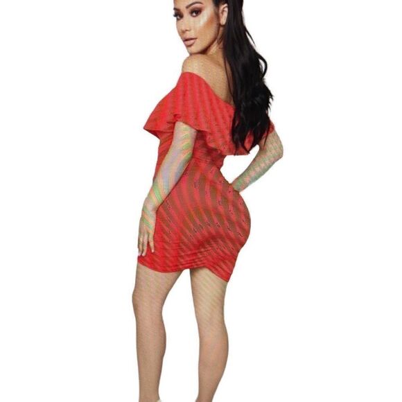 Fashion Nova Red Ruched Dress Sz.L NWT - Picture 2 of 5